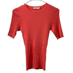 Zimmermann Coral Ribbed Knit Short Sleeve Top Sz 1 US Small Designer Minimalist